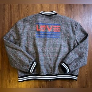 EV1 Women's Plaid Bomber Jacket with Black and White Stripes